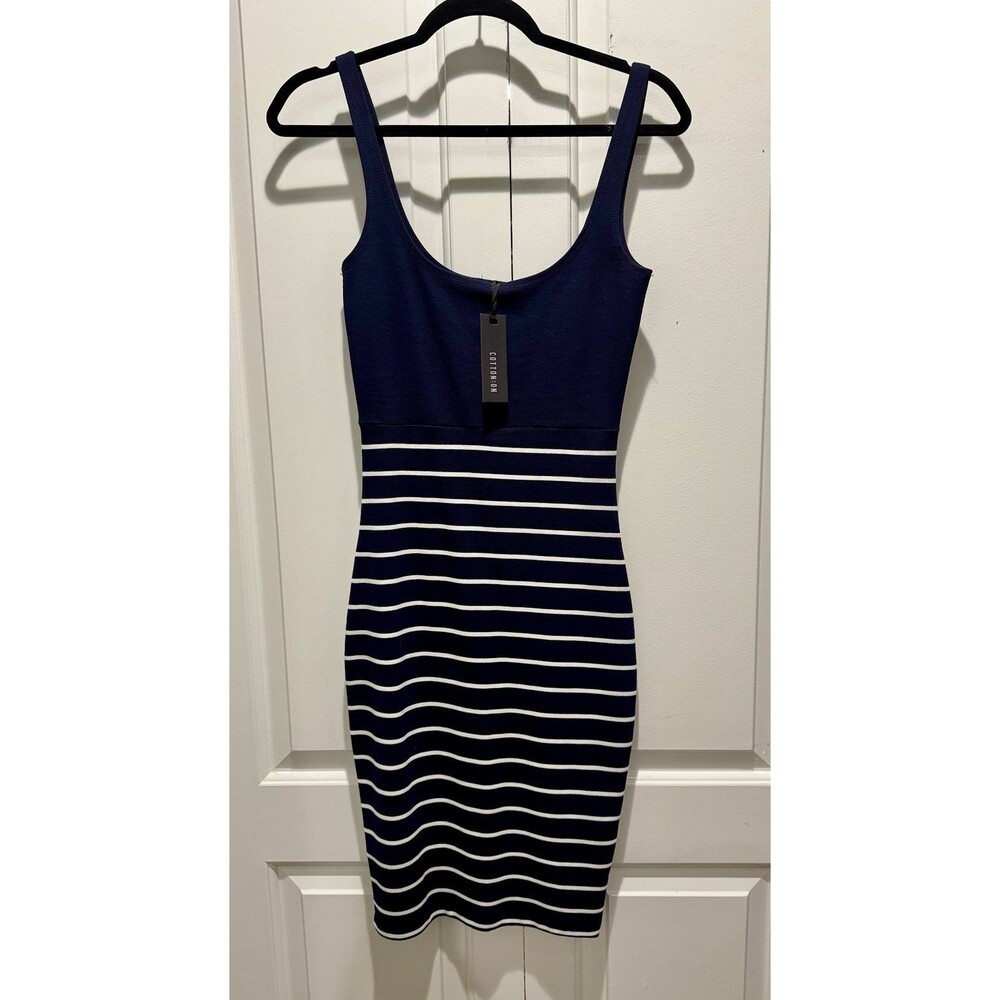 NWT Cotton On navy blue and white striped dress size S